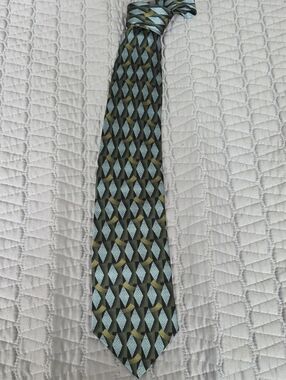 Como Collezione Men's Patterned Silk Tie in Light Blue and Olive